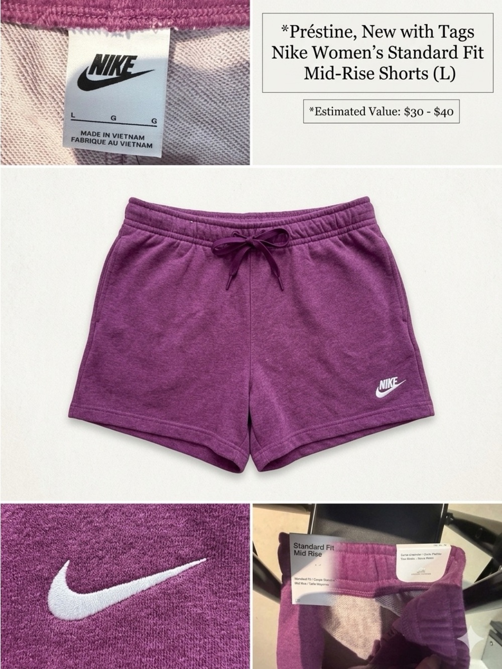Nike Women's Mid-Rise Purple Athletic Shorts